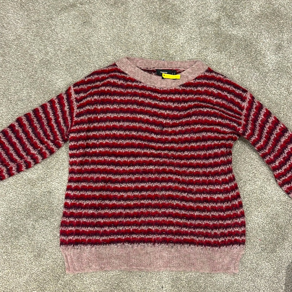 Theory women’s sweater. Theory Alpace Stripe Pullover in Crimson Multi